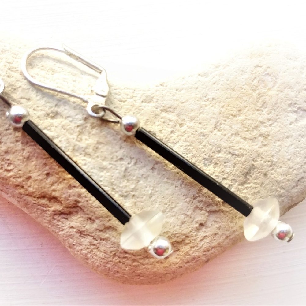 Long Dangling Black Tube Earrings